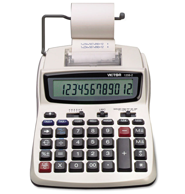 1208-2 Two-Color Compact Printing Calculator, Black/Red Print, 2.3 Lines/Sec