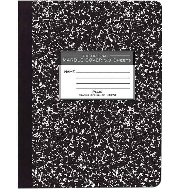 Unruled Hard Cover Composition Book, 50 Sheets, 100 Pages, Plain, Sewn/Tapebound, 15 lb Basis Weight, 56 g/m² Grammage, 9 3/4