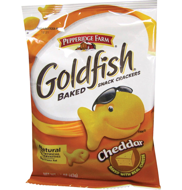 Pepperidge Farm Goldfish Shaped Crackers, Trans Fat Free, Cheddar, 1 Serving Bag, 1.50 oz, 72 / Carton