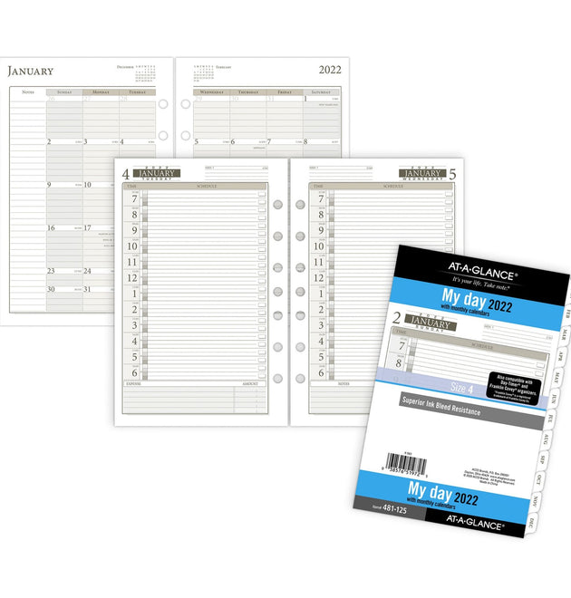 1PPD Dated Daily Planner Refills, Julian Dates, Daily, 1 Year, January 2022 till December 2022, 7:00 AM to 6:00 PM, Quarter-hourly, 1 Day Single Page Layout, 5 1/2