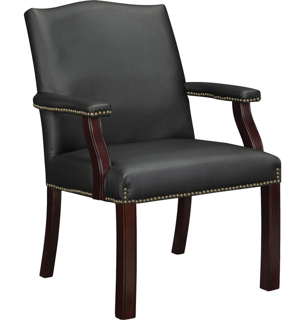 Bonded Leather Guest Chair, Black Bonded Leather Seat, Black Bonded Leather Back, Four-legged Base, Black, 1 Each