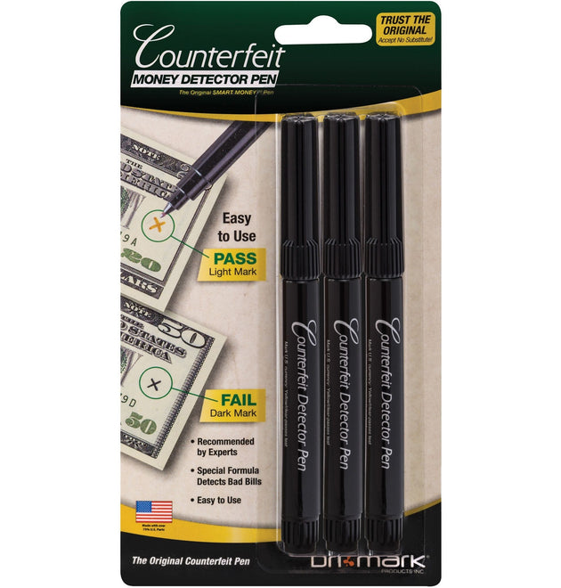 Counterfeit Detector Pens, Black, 3 / Pack