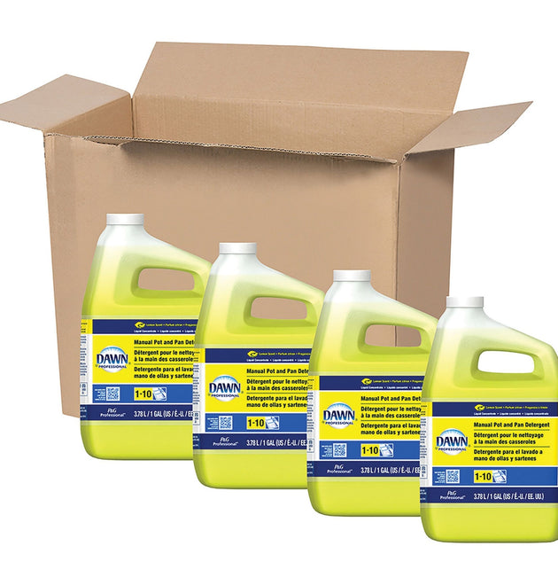 Manual Pot/Pan Detergent, Liquid, 128 fl oz (4 quart), Lemon Scent, 4 / Carton, Clear