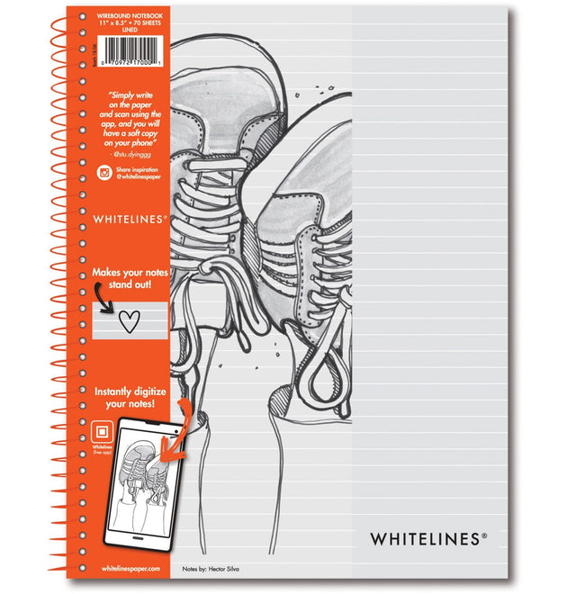 Whitelines Premium Line Ruled Spiral Notebook, 70 Sheets, 140 Pages, Printed, Spiral Bound, Both Side Ruling Surface, 20 lb Basis Weight, 75 g/m² Grammage, 11