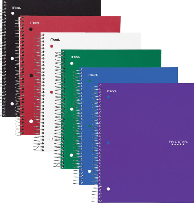 Five Star Subject Spiral Notebook, 3 Subject(s), 150 Sheets, 300 Pages, Wire Bound, 3 Hole(s), 11