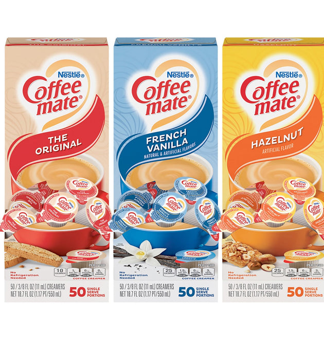 Variety Pack, Gluten-Free Liquid Coffee Creamer, Original, Hazelnut, French Vanilla Flavor, 150/Carton, 150 Serving