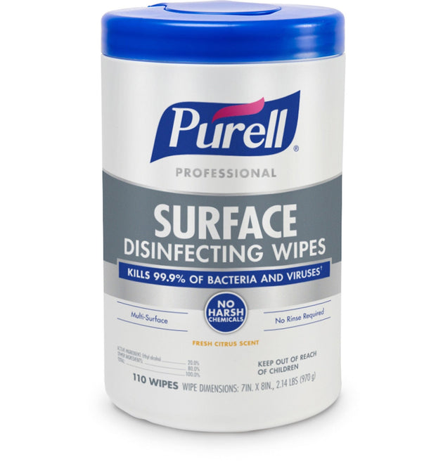 Professional Surface Disinfect Wipes, Ready-To-Use Wipe, Citrus Scent, 7