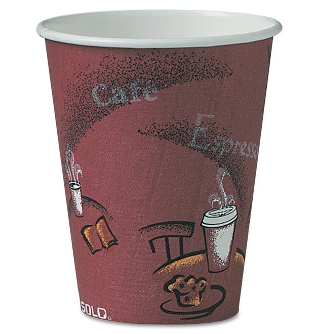 Paper Hot Drink Cups in Bistro Design, 8 oz, Maroon, 500/Carton