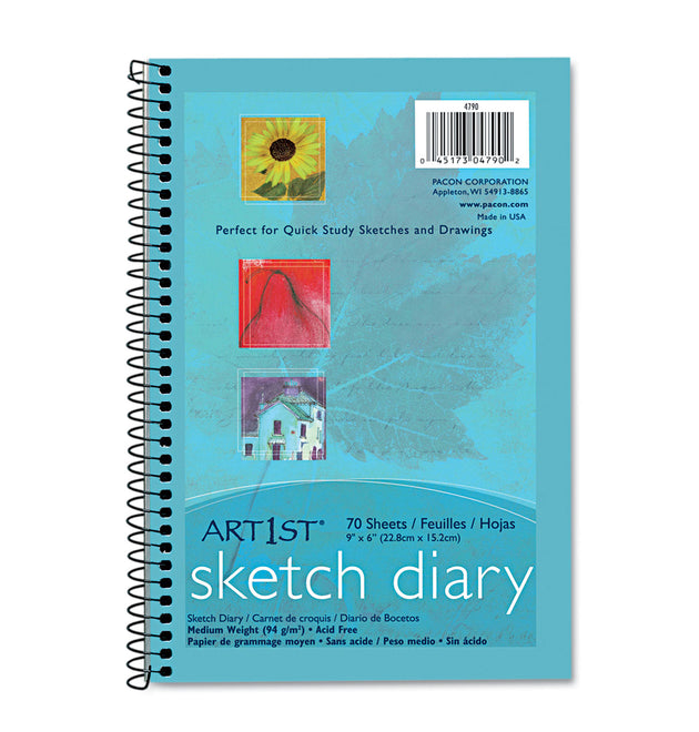 Art1st Sketch Diary, 64 lb Text Paper Stock, Blue Cover, (70) 9 x 6 Sheets