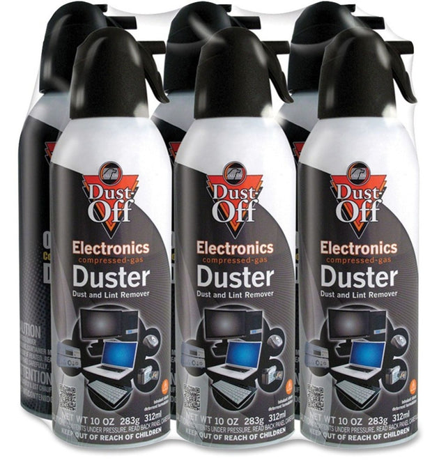 Dust-Off Compressed Gas Duster, Ozone-safe, Moisture-free, 6 / Pack, Black