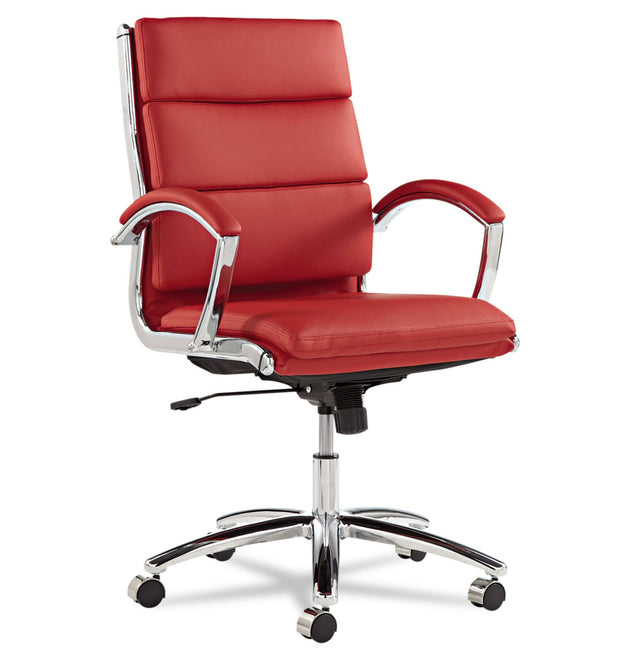 Alera Neratoli Mid-Back Slim Profile Chair, Faux Leather, Supports Up to 275 lb, Red Seat/Back, Chrome Base