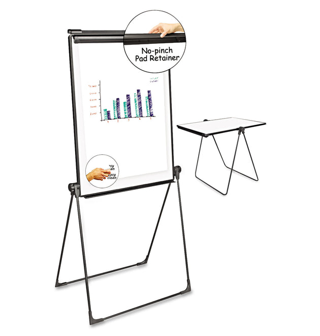 Foldable Double-Sided Dry Erase Easel, Two Configurations, 29 x 41, White Surface, Black Plastic Frame