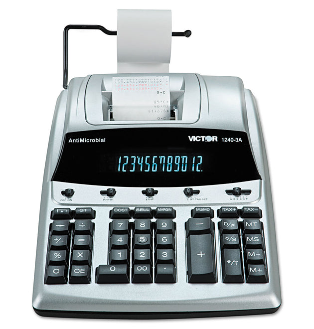 1240-3A Antimicrobial Printing Calculator, Black/Red Print, 4.5 Lines/Sec