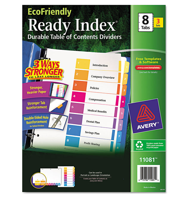 Customizable Table of Contents Ready Index Dividers with Multicolor Tabs, 8-Tab, 1 to 8, 11 x 8.5, White, 3 Sets