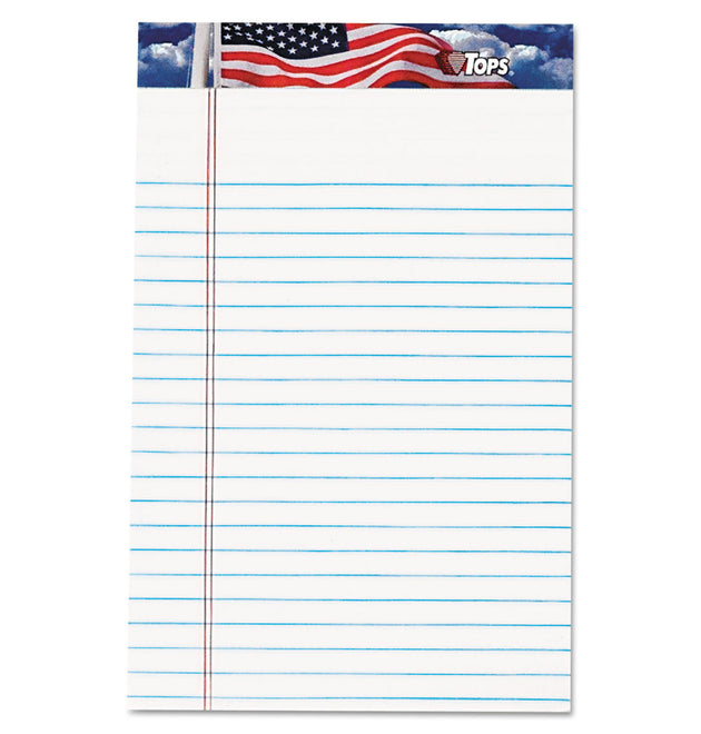 American Pride Writing Pad, Narrow Rule, Red/White/Blue Headband, 50 White 5 x 8 Sheets, 12/Pack