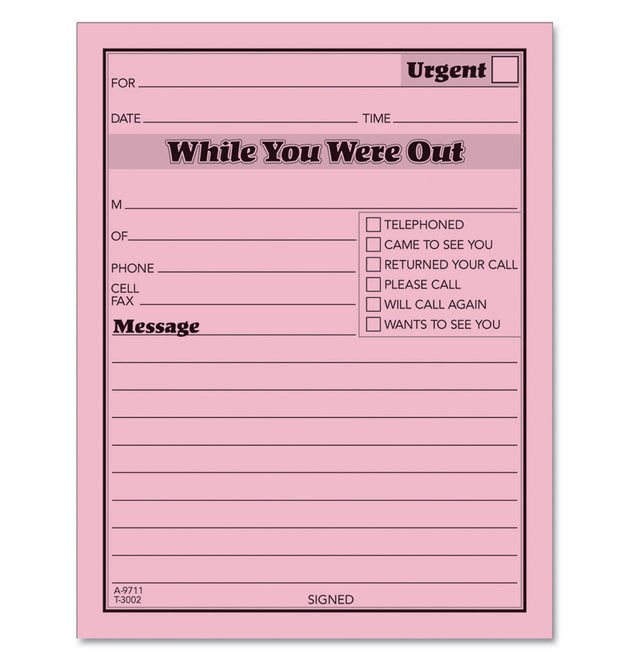 Pink Message Pad, One-Part (No Copies), 4.25 x 5.5, 50 Forms/Pad, 12 Pads/Pack