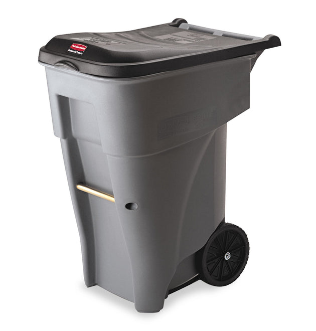 Brute Roll-Out Heavy-Duty Container, 65 gal, Polyethylene, Gray