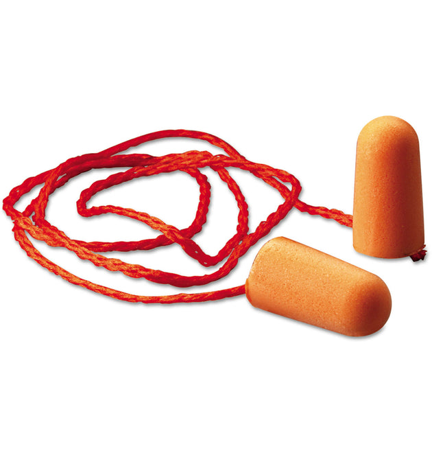 Foam Single-Use Earplugs, Corded, 29NRR, Orange, 100 Pairs