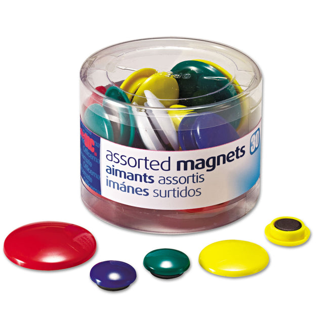 Assorted Magnets, Circles, Assorted Sizes and Colors, 30/Tub