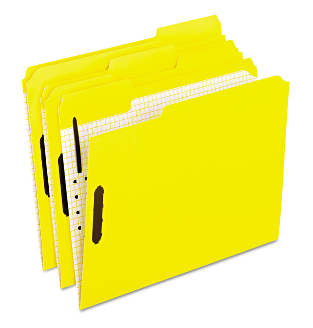 Colored Classification Folders with Embossed Fasteners, 2 Fasteners, Letter Size, Yellow Exterior, 50/Box