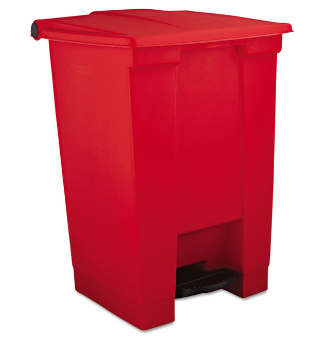 Indoor Utility Step-On Waste Container, 12 gal, Plastic, Red