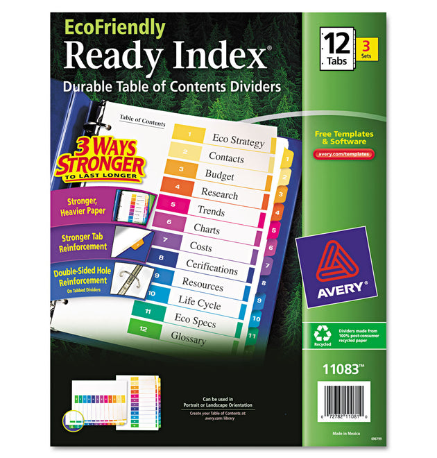 Customizable Table of Contents Ready Index Dividers with Multicolor Tabs, 12-Tab, 1 to 12, 11 x 8.5, White, 3 Sets