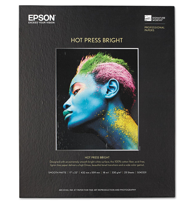 Hot Press Bright Fine Art Paper, 17 mil, 17 x 22, Smooth Matte White, 25/Pack