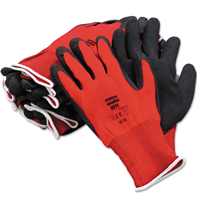 NorthFlex Red Foamed PVC Gloves, Red/Black, Size 10/X-Large, 12 Pairs