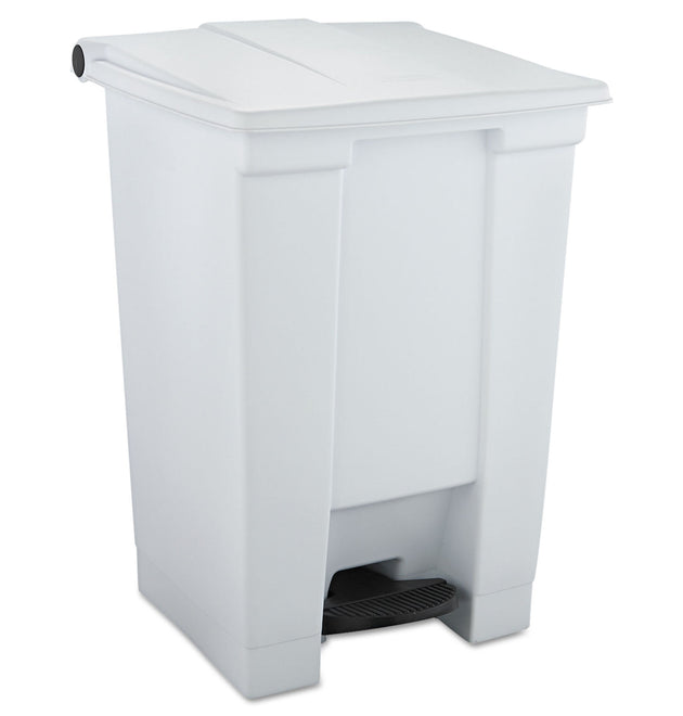 Indoor Utility Step-On Waste Container, 12 gal, Plastic, White