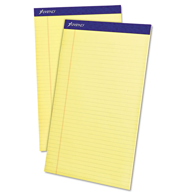 Perforated Writing Pads, Wide/Legal Rule, 50 Canary-Yellow 8.5 x 14 Sheets, Dozen