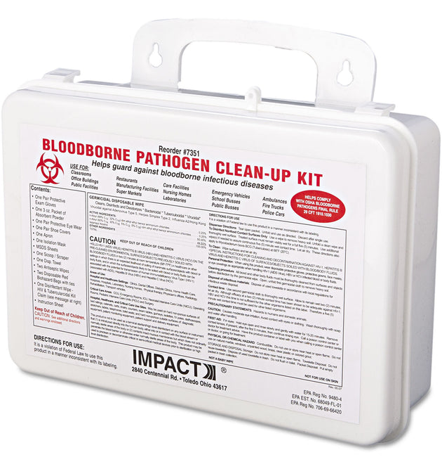 Bloodborne Pathogen Cleanup Kit, 10 x 7 x 2.5, OSHA Compliant, Plastic Case