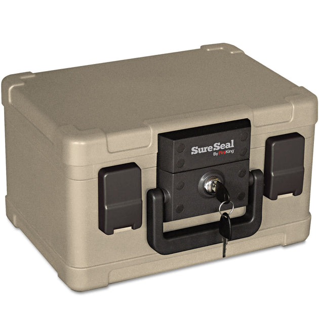 Fire and Waterproof Chest, 0.15 cu ft, 12.2w x 9.8d x 7.3h, Taupe