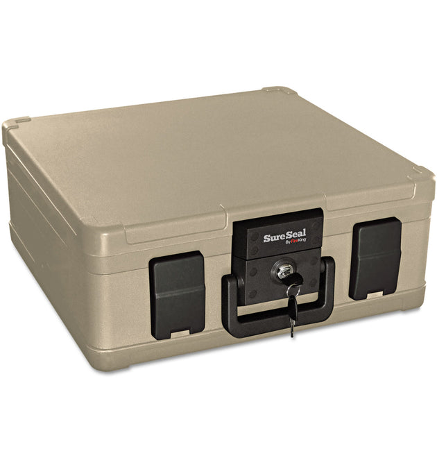 Fire and Waterproof Chest, 0.27 cu ft, 15.9w x 12.4d x 6.5h, Taupe