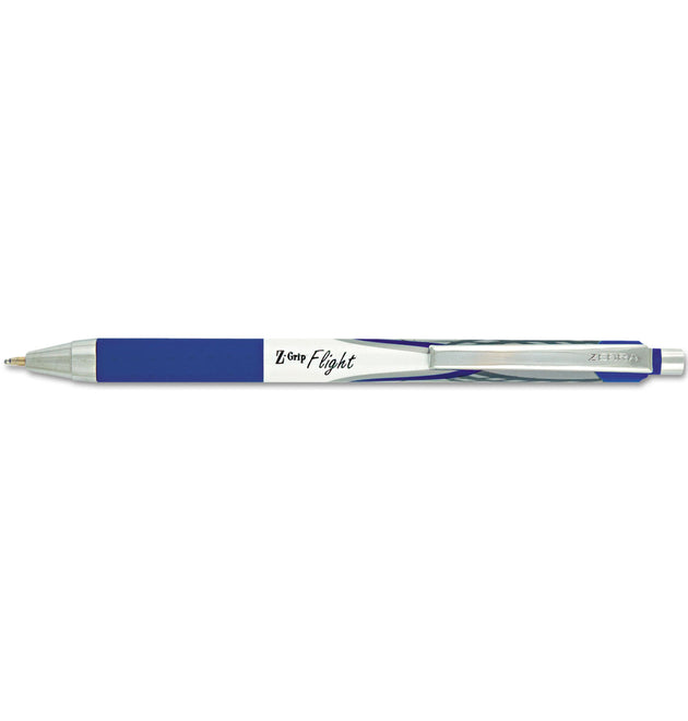 Z-Grip Flight Ballpoint Pen, Retractable, Bold 1.2 mm, Blue Ink, Black/Blue/White Barrel, 12/Pack