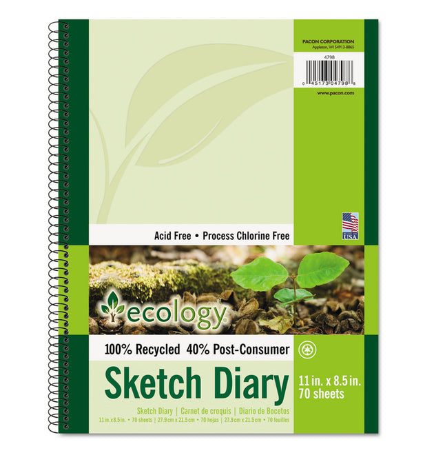 Ecology Sketch Diary, 60 lb Text Paper Stock, Green Cover, (70) 11 x 8.5 Sheets