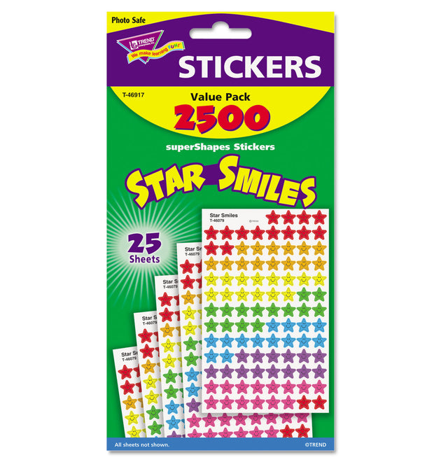 Sticker Assortment Pack, Smiling Star, Assorted Colors, 2,500/Pack