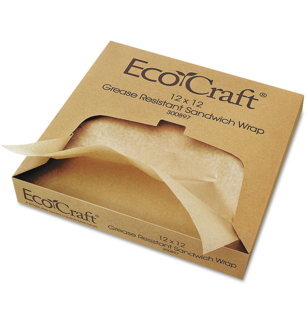 EcoCraft Grease-Resistant Paper Wraps and Liners, Natural, 12 x 12, 1,000/Box, 5 Boxes/Carton