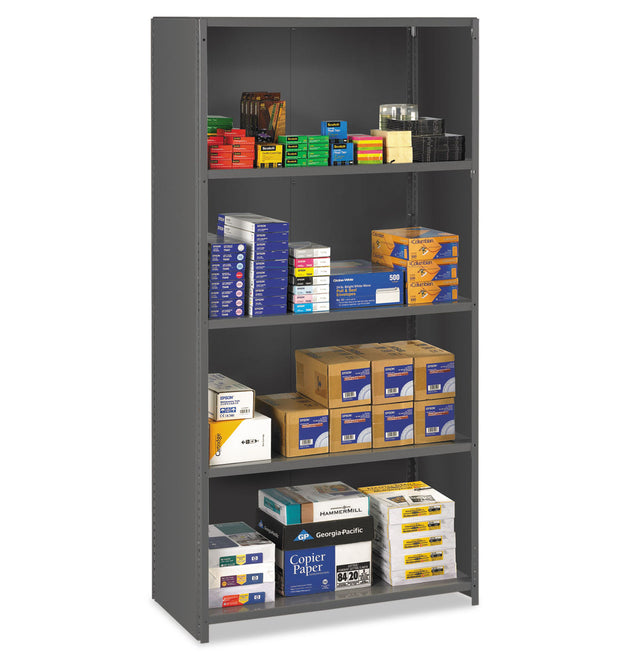 Closed Commercial Steel Shelving, Five-Shelf, 36w x 24d x 75h, Medium Gray