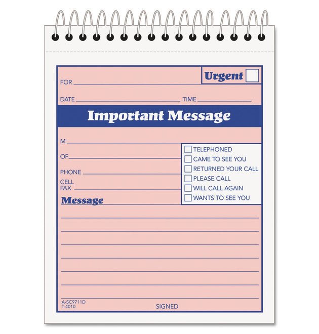 Telephone Message Book with Fax/Mobile Section, Two-Part Carbonless, 4.25 x 5.5, 50 Forms Total