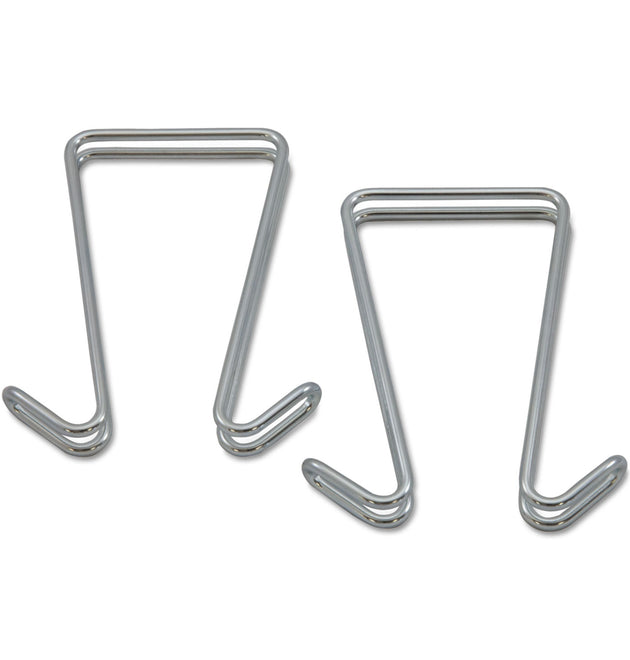 Double Sided Partition Garment Hook, Steel, 0.5 x 3.38 x 4.75, Over-the-Door/Over-the-Panel Mount, Silver, 2/Pack