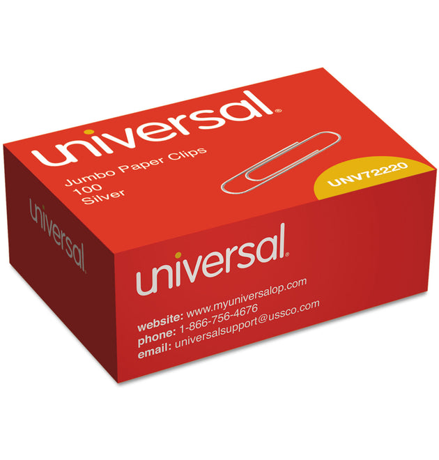 Smooth Paper Clips, Wire, Jumbo, Silver, 100/Box