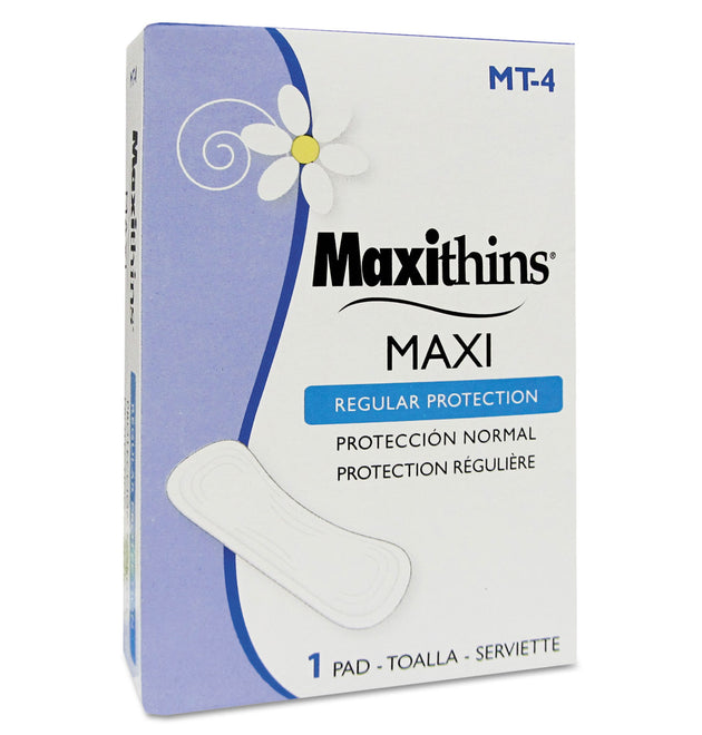 Maxithins Vended Sanitary Napkins #4, Maxi, 250 Individually Boxed Napkins/Carton