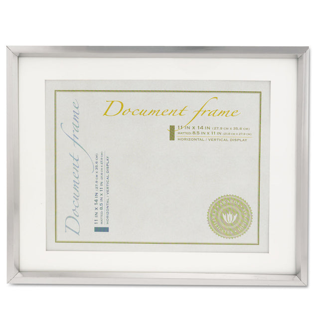 Plastic Document Frame with Mat, 11 x 14 and 8.5 x 11 Inserts, Metallic Silver