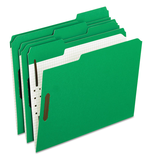 Colored Classification Folders with Embossed Fasteners, 2 Fasteners, Letter Size, Green Exterior, 50/Box