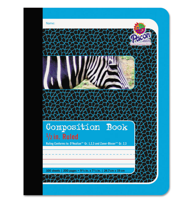 Composition Book, D'Nealian 1-3, Zaner-Bloser 2-3, Illustration Boxes/College Rule, Blue Cover, (100) 9.75 x 7.5 Sheets