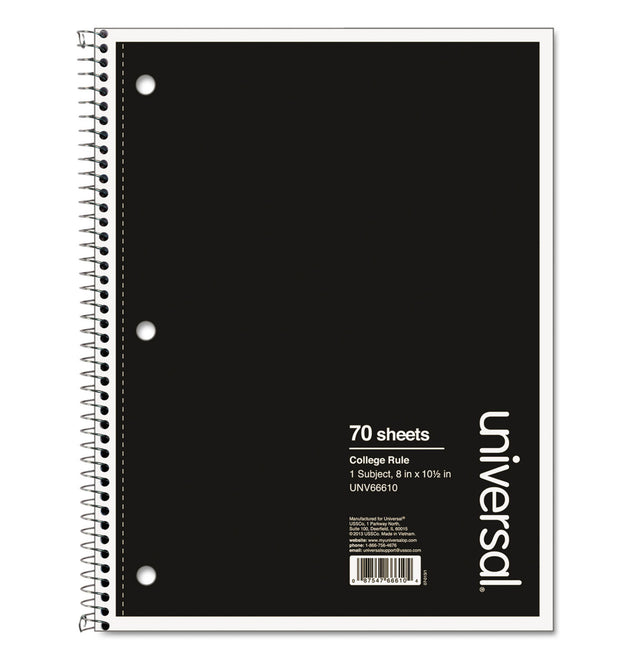 Wirebound Notebook, 1-Subject, Medium/College Rule, Black Cover, (70) 10.5 x 8 Sheets