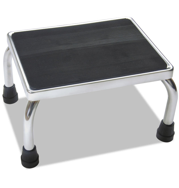 Foot Stool, 1-Step, 350 lb Capacity, 16 x 12 x 8.25, Steel, Chrome/Black Mat