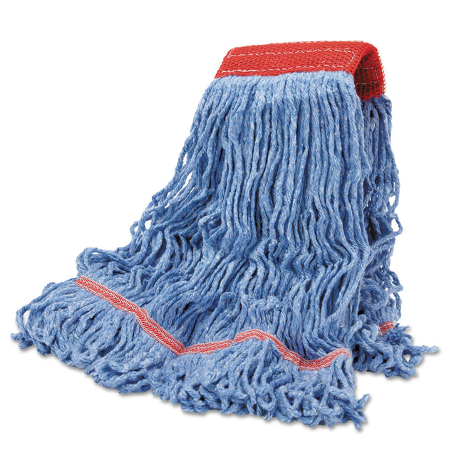 Cotton Mop Heads, Cotton/Synthetic, Large, Looped End, Wideband, Blue, 12/CT