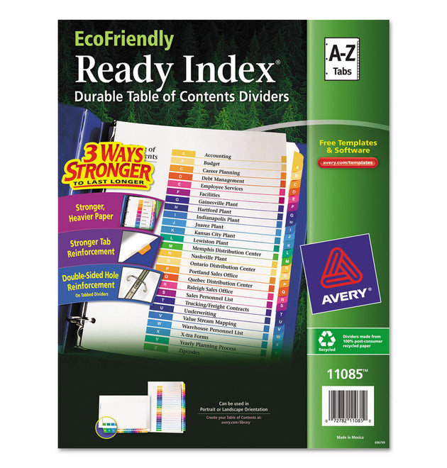 Customizable Table of Contents Ready Index Dividers with Multicolor Tabs, 26-Tab, A to Z, 11 x 8.5, White, 1 Set