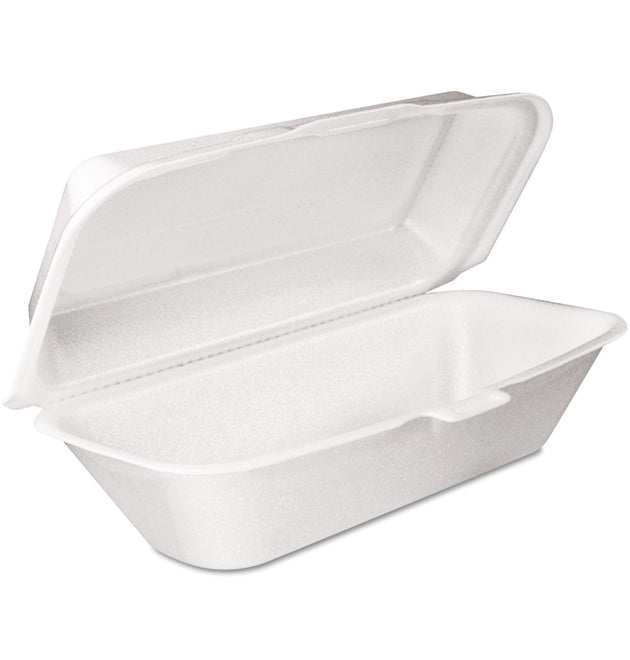 Foam Hinged Lid Container, Hoagie Container with Removable Lid, 5.3 x 9.8 x 3.3, White, 125/Bag, 4 Bags/Carton